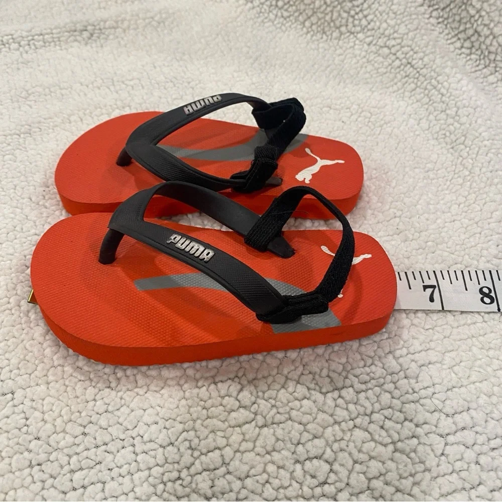 Puma Flip‎ Flops Orange Black Thong Kids Sandals Beach Pool Shoes Size 6.5/7